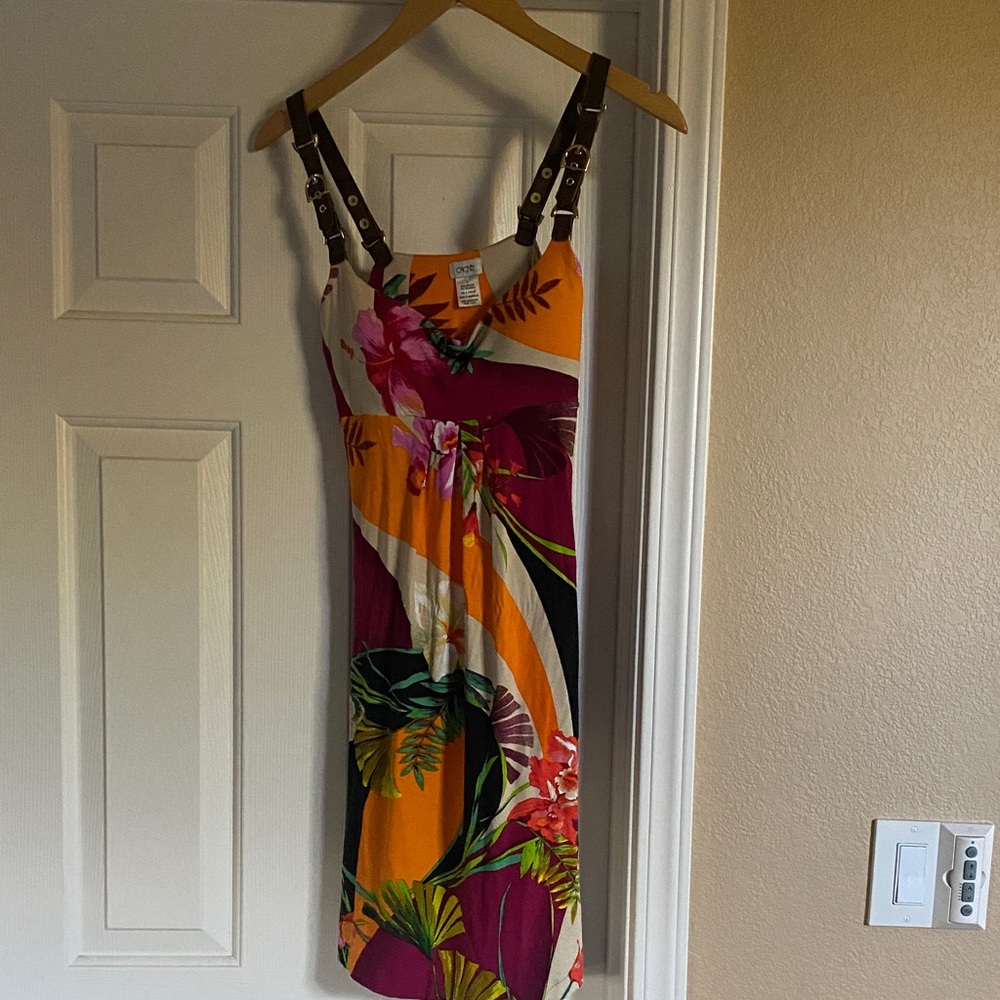 Cache Tropical Floral Midi Dress - Orange and Pink
